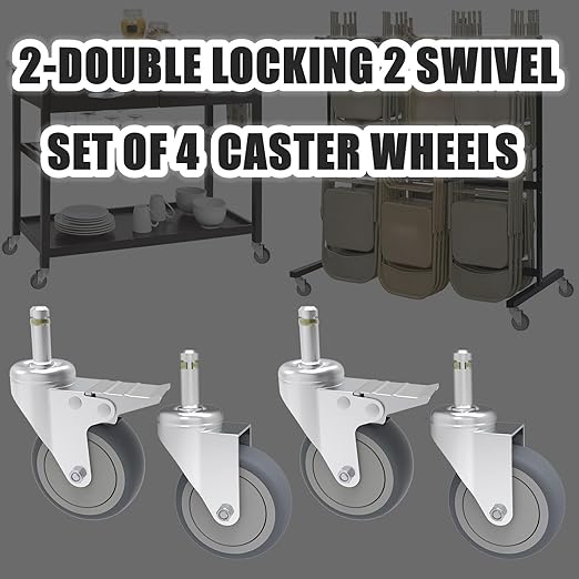 3-Inch Swivel Stem Caster, 7/16-Inch Stem Diameter Rubber Wheel, Heavy Duty TPR Replacement Wheels for Rubbermaid Mop Bucket Cart Grill Casters - 4 Pack (2 Brakes 2 Swivel)