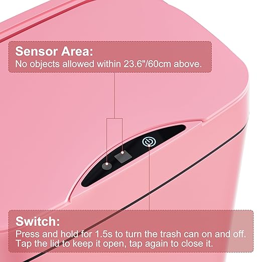 2 Pack 2.7 Gal Bathroom Trash Can with Lid, Automatic Trash Can Small Smart Garbage Can Touchless, Slim Motion Sensor Waterproof Plastic Trash Bins for Bedroom Office Kitchen Toilet Pink
