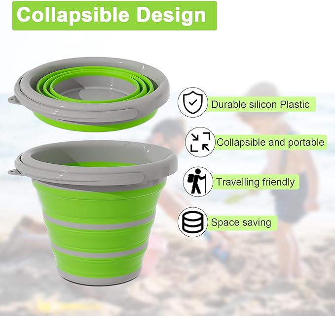 Collapsible Bucket with Handle - 10L (2.6 Gallon) Portable Water Bucket for Car Wash Household Cleaning,for Outdoor Garden Camping Fishing Car Wash Space Saving- Green