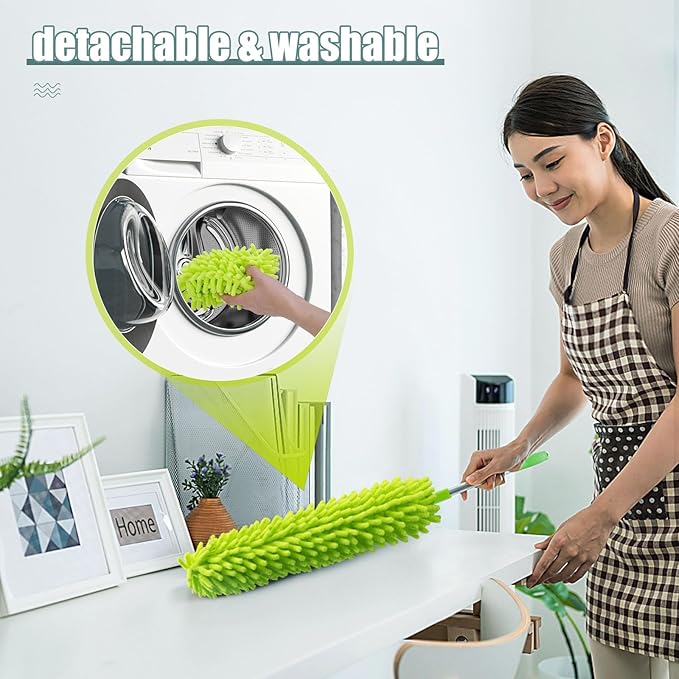 Microfiber Feather Duster with Extension Pole, Bendable Reusable Washable Dusters for Cleaning High Ceiling Fan, Cobweb, Blinds, Keyboard, Furniture & Cars, Duster Kit with Storage Bag (11 PCS)