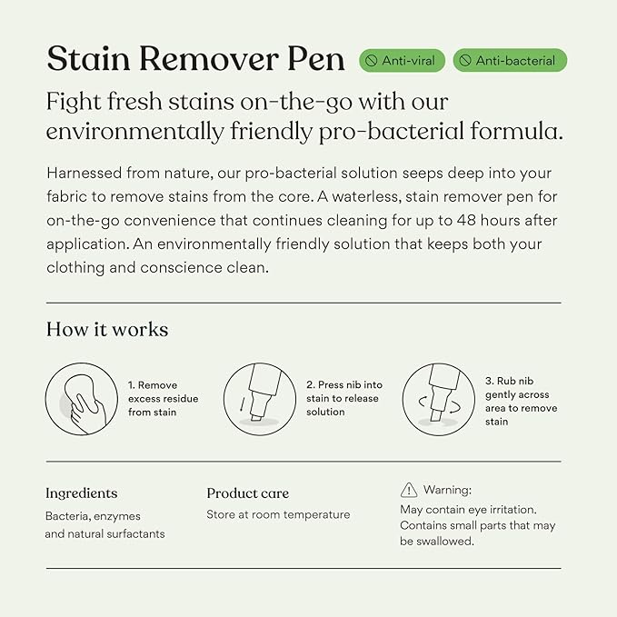 Good Basics All-Natural Stain Remover Pen for Clothing and Fabric - Eco-friendly, Probiotic Formula, Non-Toxic Scrubbing Stick for Baby & Kids Messes, Travel, Work (10 ml, Box of 30)