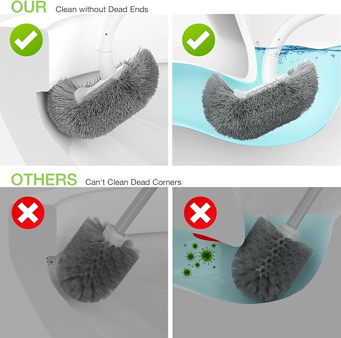 Bamboo Toilet Brush Set, 2 Pack with Ergonomic Design, Compact Size, Durable Bristles, Wooden Holder for Bathroom Cleaning