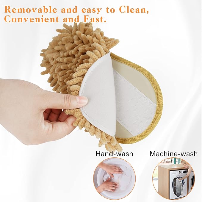 Liitrton 1 Pair Detachable Mop Slippers Shoes Microfiber Chenille Soft Comfortable Dust Dirt Hair Cleaner (Beige)