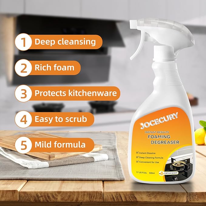 500ML Kitchen Foam Cleaner, Multipurpose Grease Cleaner Spray for Pots, Pans, Surfaces & Appliances with Dual-Spray nozzle,No-rinse Formula