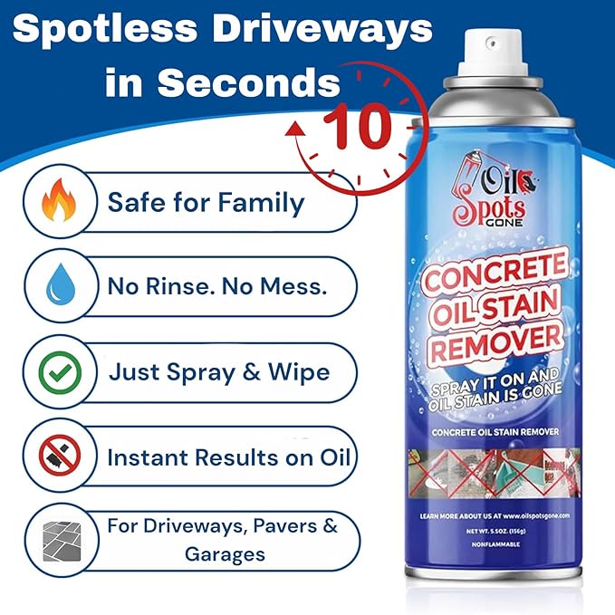Oil Spots Gone - Concrete Cleaner & Oil Stain Remover - Oil Eater Degreaser, Driveway Cleaner for Automotive oil Stains on Concrete, Pavers, and Stone Surfaces. Spray and Restore Stain Remover
