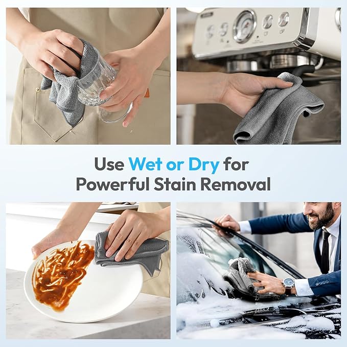 Microfiber Cleaning Cloths 12”x12” 24Pack Grey Lint Free Kitchen Cloths - Extra Thick, Streak-Free, Lint-Free, Fast Absorbent - Reusable Multi-Purpose Housekeeping Rags for Cars, Dishes, Floors, Tiles