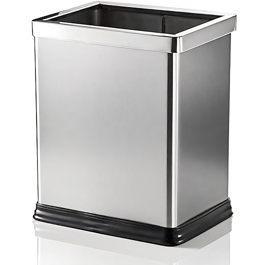 AVLA 10 Liter Open Top Trash Can, Stainless Steel Office Wastebasket, Kitchen Garbage Container Bin with Removable Bag Holder, Waste Trashcans for Bathroom, Restaurant, Restroom, Powder Room, Home