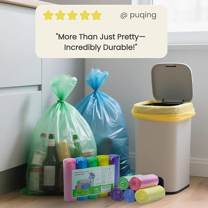 Bathroom Small Garbage Bags – 100 Count Colorful Bathroom Trash Bags, 5 Gallon Durable Plastic Bags Liners with Kitchen,20L Bins