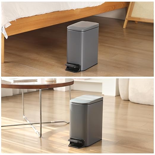 ELPHECO Bathroom Trash Can with Lid Soft Close 1.8 Gallon / 6.8 Liter Stainless Steel Garbage Can Slim Step with Removable Bucket for Bathroom, Office, Bedroom, Matte Grey