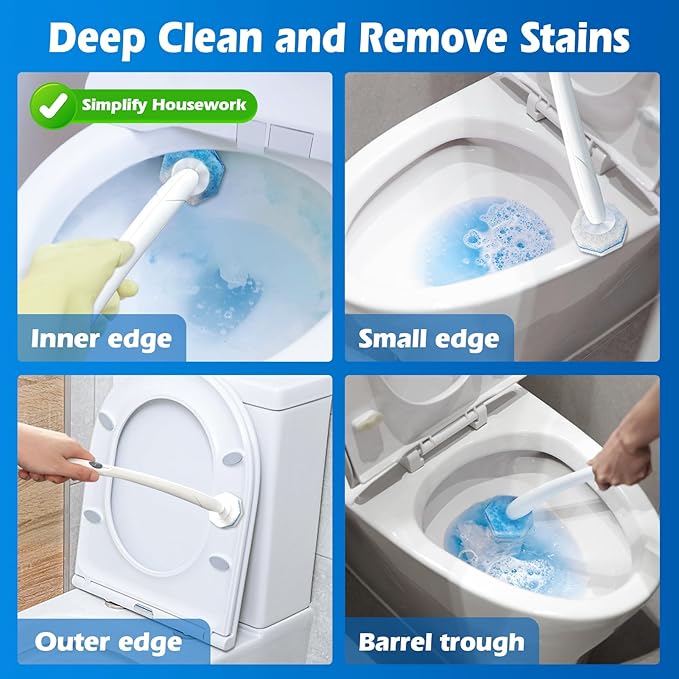 50 Count Upgraded Toilet Wand Refills | 2X Cleaning Power Toilet Bowl Cleaners | Extra Foam Disposable Brush Heads | Compatible with Most Toilet Cleaning Systems
