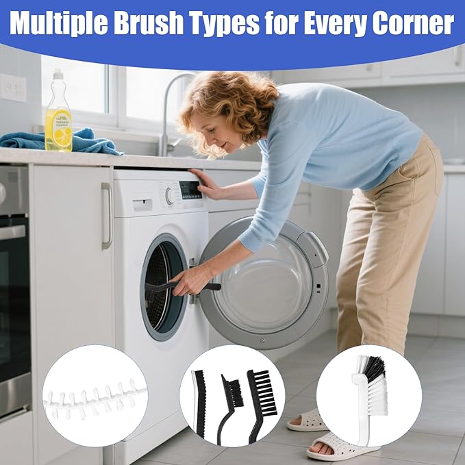 7 Pcs Washing Machine Cleaning Brush Set, Front Load Washer Scrub Cleaner Tools Accessories 2 Drum Laundry Cleaner Brushes and 5 Crevice Brushes, Small Thin Tools for Tight Spaces Rubber Seal