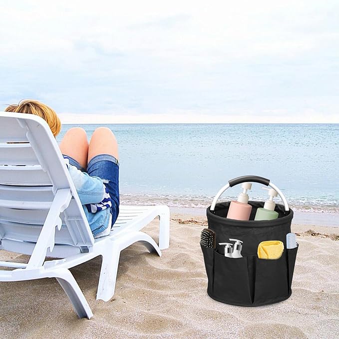 Cleaning Caddy with Handle, 17L Cleaning Supply Caddy Foldable Bucket Organizer Cleaning Products Organizers Cleaning Tools Bag 4.5 Gallon (Black)