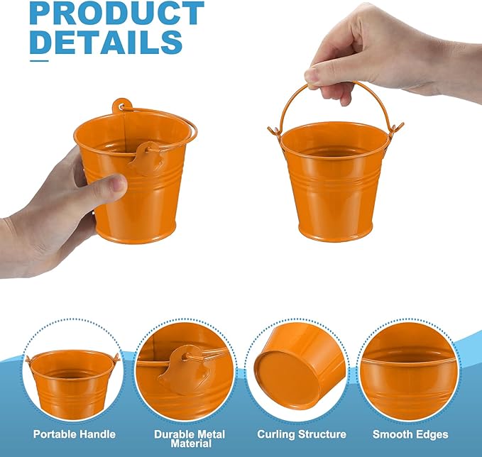 PATIKIL 2.7"x2.3" Small Metal Buckets with Handle, 12 Pcs Mini Galvanized Bucket Colorful Easter Buckets for Crafts Party Favors Decoration, Orange