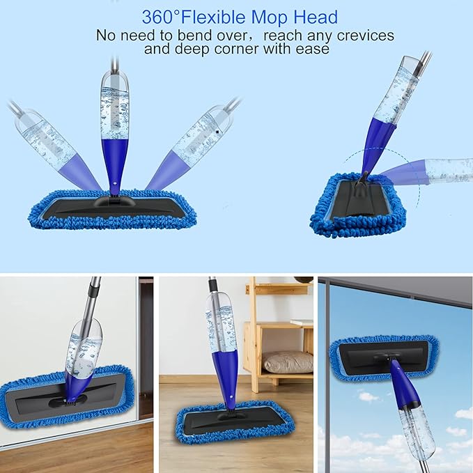 Spray Mop for Floor Cleaning with 3pcs Washable Pads - Wet Dry Microfiber Mop with 800 ml Refillable Bottle for Kitchen Wood Floor Hardwood Laminate Ceramic Tiles Floors Dust Cleaning