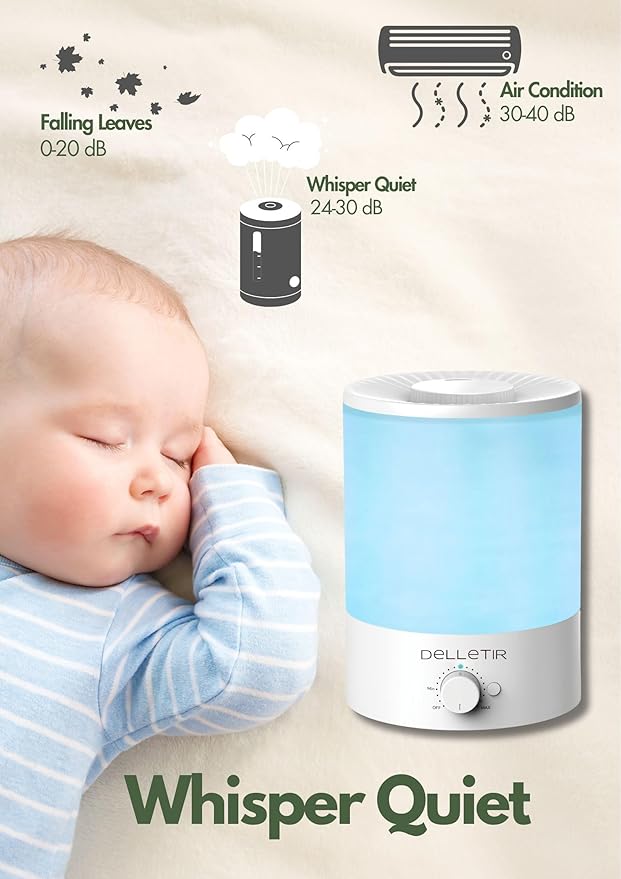 Cool Mist Humidifiers for Babies, Bedroom, Nursery, Home and Office | Super Quiet Ultrasonic Vaporizer, Large Top-Refill 3.5L, Essential Oil Diffuser, Auto Off, Easy Clean