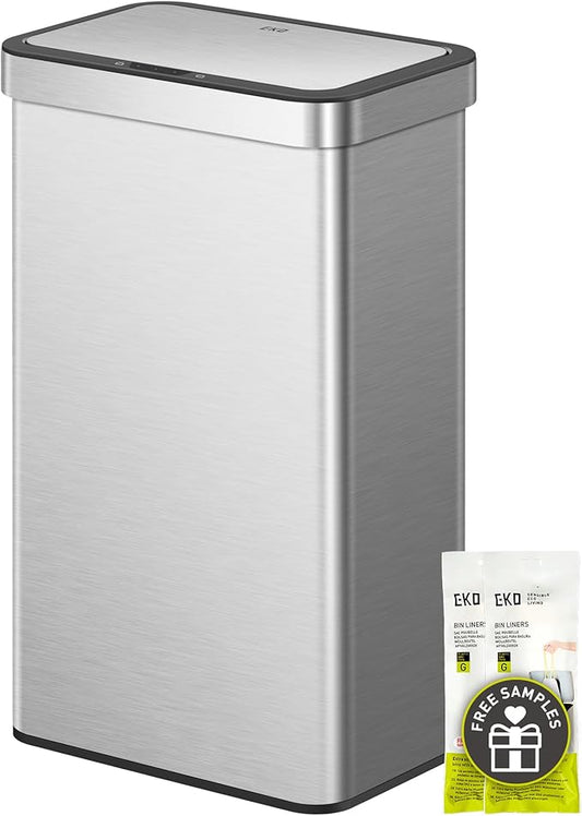 EKO Nova Sensor Trash Can, 21 Gallon/80 Liter Stainless Steel Rectangular Touchless Motion Sensor Trash Can, Matte Metallic
