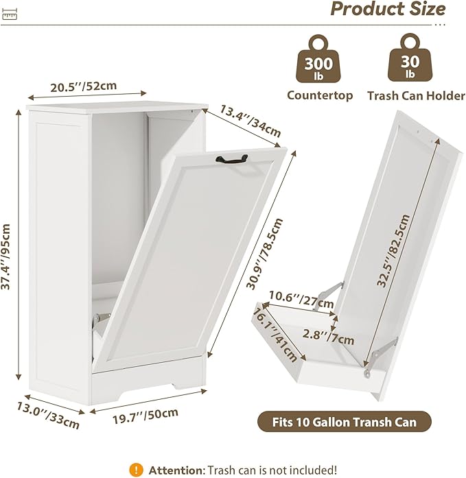 10 Gallon Tilt Out Trash Cabinet, Modern Tilt Out Laundry Hamper Cabinet, Wooden Hidden Trash Can Cabinet with Lid for Bathroom, Living Room, Laundry Room, White