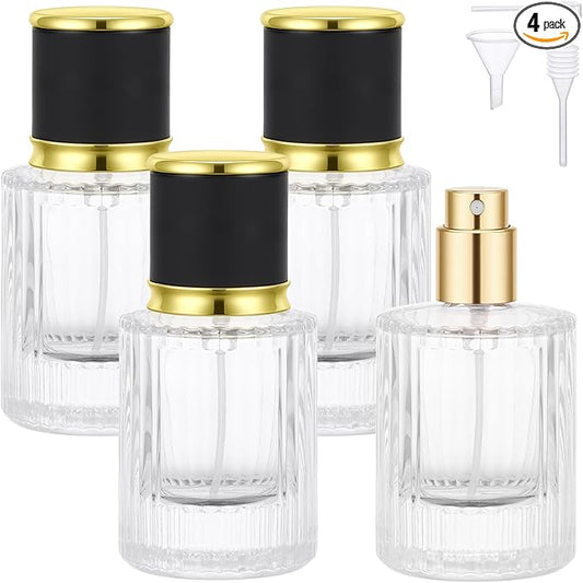 Segbeauty 1oz Glass Perfume Travel Refillable Atomizers 4pcs, Small Perfume Spray Bottle Empty, 30ml Clear Travel Cologne Sprayer with Refill Tool Kit, Sample Cologne Bottles, Fragrance Atomizer
