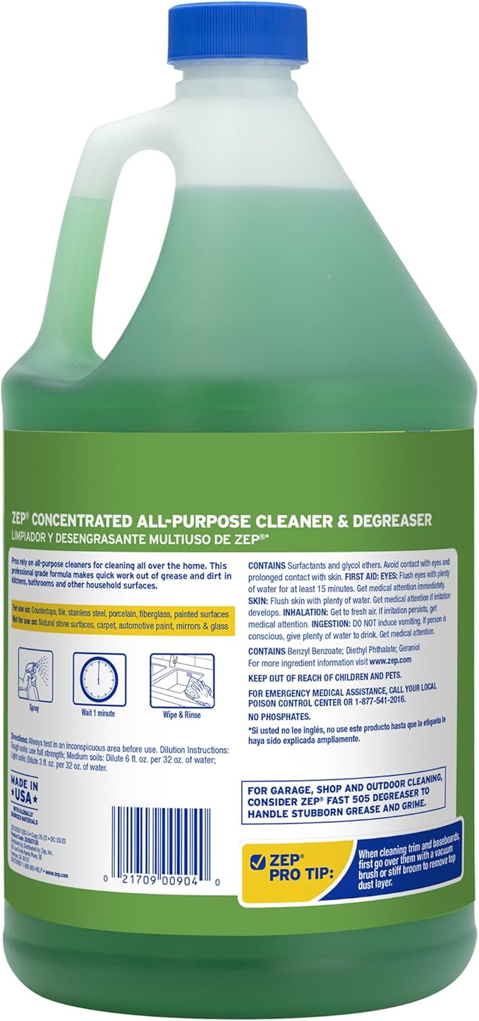 Zep Concentrated All-Purpose Cleaner and Degreaser - 1 Gallon (Case of 4) - ZU0567128 - Cuts Through Grease, Grime and Dirt With Ease, For Professional. Commercial and Household Use