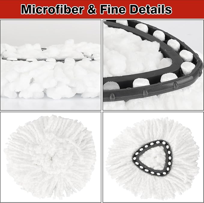 6 Pack White Spin Mop Replacement Heads, Mop Head Replacement 100% Microfiber, Deep Cleaning, Spin Mop Refill Replacement Head Compatible with 1-Tank System