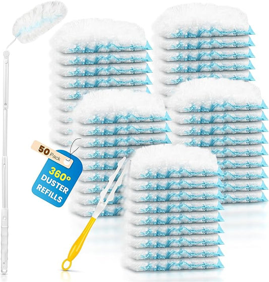 Duster Kit for Swiffer Duster Refill: 50 Heavy Duty Refills + 2 Handles | 3X Grip & Static Tech | Car, Furniture & Electronics Dry Cleaning