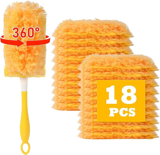 18 Pack Heavy Duty Duster Refills for Swiffer Duster, with 1 Handle, Multisurface 360° Dusters with 4X Microfibers, Unscented Disposable Duster Refills for Cleaning Home, Helps Remove Allergens