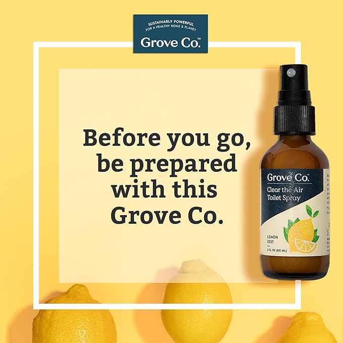 Grove Co. Toilet Spray, Clear the Air Bathroom Spray Air Freshener (2 fl oz) Odor Eliminator for Strong Odor, 100% Natural Lemon Zest Scent, Vegan, Paraben & Phthalate Free (Pack of 3)