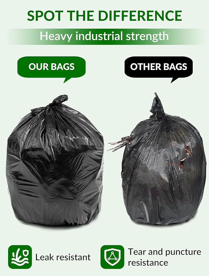 150 Count Heavy Duty Black Trash Bags, 55-60 Gallon, 40x54 Inches, 20 Micron Thick Large Garbage Bags