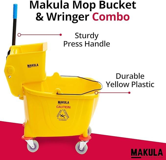 Makula 36 Qt. Yellow Plastic Mop Bucket & Side Press Wringer Combo