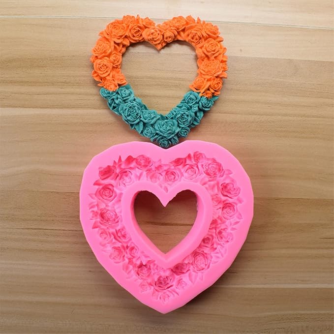 Rose Heart Wreath Fondant Chocolate Candy Silicone Mold Cake Decorating Baking Pastry Tools Soap Mould Resin Polymer Clay Mold