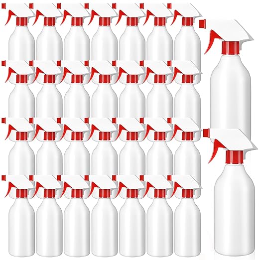 Tanlade 30 Pack Plastic Spray Bottles 16 oz Leak Proof Squirt Bottle Refillable Empty Bottles Spray Water Bottle Mist Sprayer with Red Nozzles for Hair Essential Oil Cleaning Solutions Plants Pets