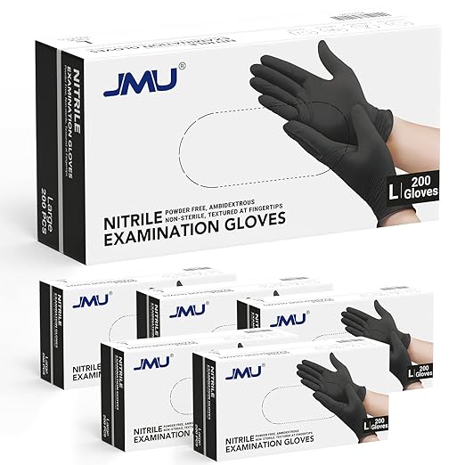 JMU Black Nitrile Gloves Large Case of 1200, 3.5Mil, Latex Free & Powder Free Medical Exam Gloves