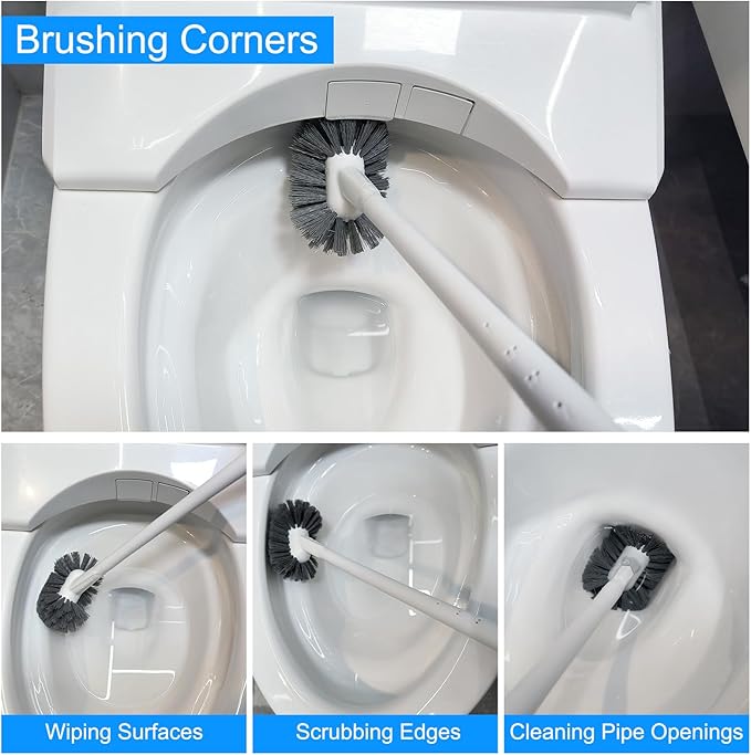Curved Toilet Bowl Brush and Crevice Cleaning Brushes Set, Bathroom Cleaning Scrub Brush with Long Handle, Toilet Scrubber Brush with Small Gap Brushes Kit for Household Deep Cleaning (6 PCS)