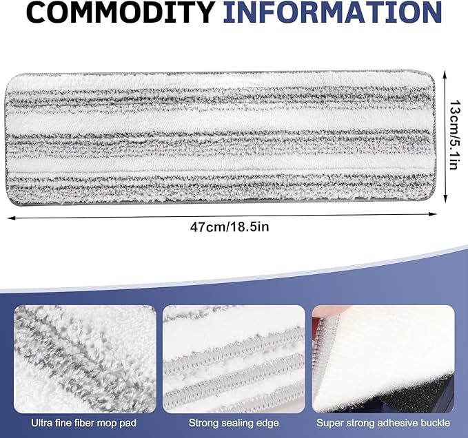 3 Pack Microfiber Cleaning Pads for Bona Mop, Reusable Microfiber Mop Pads for 18 Inch Mop, Hardwood Floor Replacement Cleaning Mop Pads, Machine Washes
