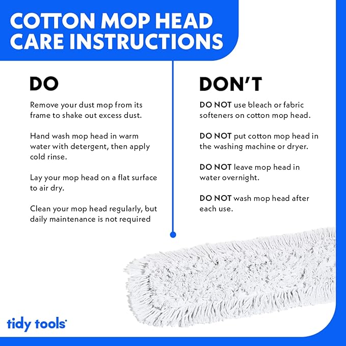 Commercial Dust Mop & Floor Sweeper, 24 in. Dust Mop for Hardwood Floors, Cotton Mop Head, Wooden Broom Handle, Industrial Dry Mop for Floor Cleaning & Janitorial Supplies