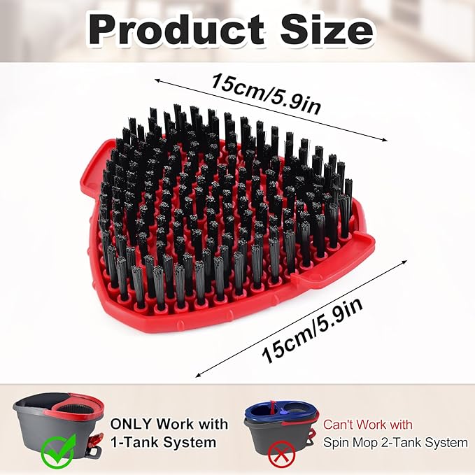 2 Pack Upgrade Scrub Brush Replace Heads Compatible with O Cedar EasyWring 1 Tank Spin Mop, Scrubber Brush Head for Ocedar EasyWring Spin Mop Scrubby Head Brush, More Layers of Bristles to Floor Clean