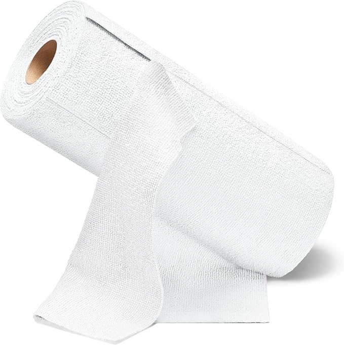 Fantasticlean Kitchen Dish Towels, Tear-Away Microfiber Towel Roll, Super Absorbent, Reusable Premium Dishcloths, Fast Drying Dish Rags, 50 Sheet, 12'' x 12'' (White)