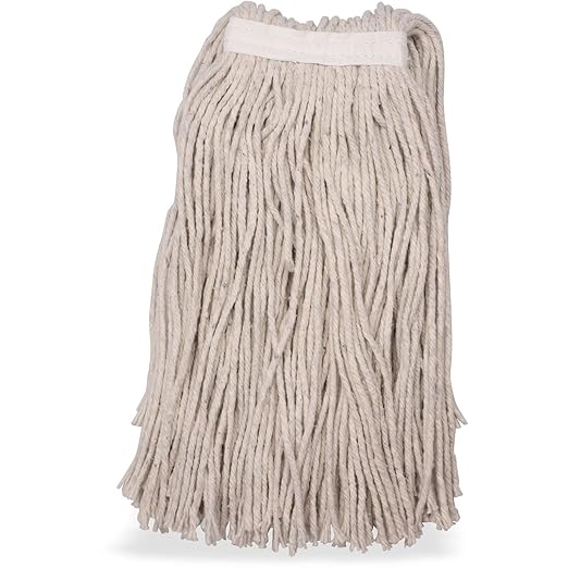 SPARTA Flo-Pac Cotton Mop Head, Cut-End, Narrow Band with White Band for Organized Cleaning, 32 Inches, Tan, (Pack of 12)
