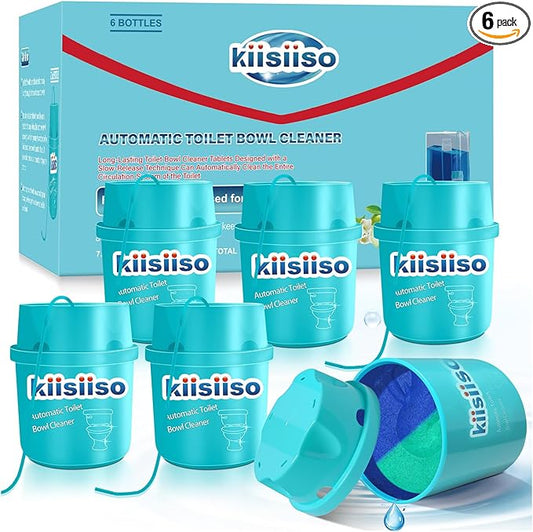 KIISIISO Toilet Bowl Cleaners-6 Pack, Automatic Toilet Tank Cleaner Tablets in Bottles, Long-Lasting Powerful Cleaning, Prevents Bathroom Stain & Odors Build Up, Septic Safe, Blue Water