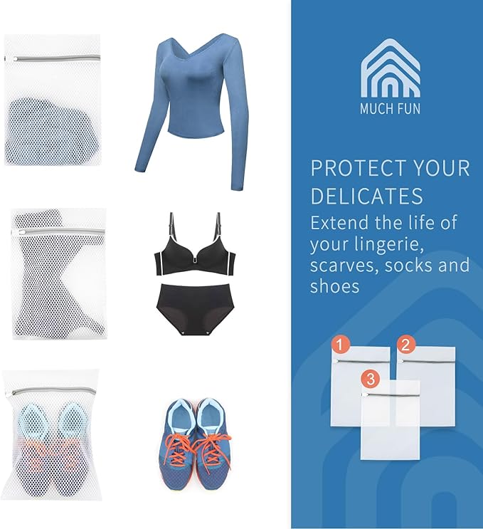 Muchfun 3Pcs Durable Honeycomb Mesh Laundry Bags for Delicates 12 x 16 Inches (3 Medium)