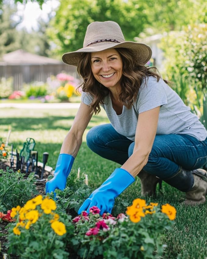 Reusable Latex Dishwashing Gloves – 3 Pairs Waterproof Non-Slip Kitchen Cleaning Gloves, Medium Size Dish Gloves for Women, Flexible and Durable (Red+Yellow +Blue) Medium