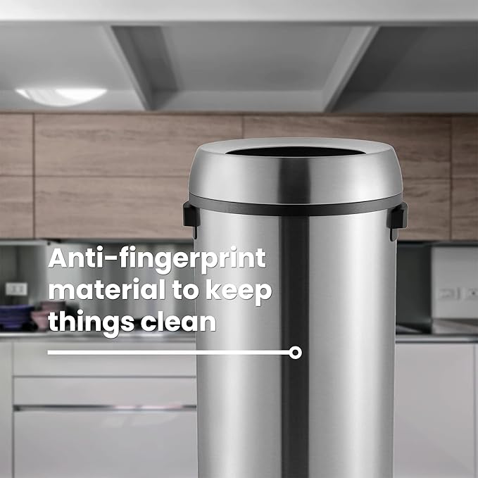 happimess HPM1015A Chuck Kitchen/Office 17.2-Gallon Open-Top Trash Can, Modern, Minimalistic, Fingerprint Proof for Home, Kitchen, Laundry Room, Office, Bedroom, Bathroom, Chrome