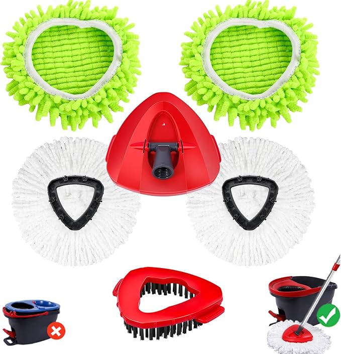 Wa.IE JiemiMicrofiber Spin Mop Refills Head Compatible for EasyWring 1-Tank System,1 Mop Scrub Brush + 1 Mop Base + 4 Pack Cleaning Floor Mop Head