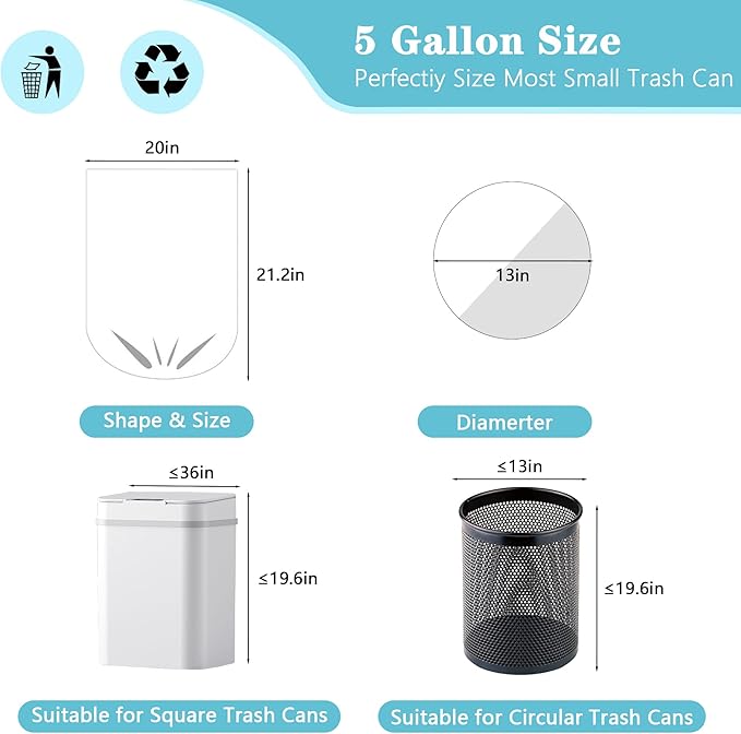 500 Count 5 Gallon Trash Bags, Strong Small Garbage Bags, Bathroom Trash Can Bin Liners, 4-6 Gallon Unscented White Wastebasket Liners for Kitchen Office Toilet and Bedroom