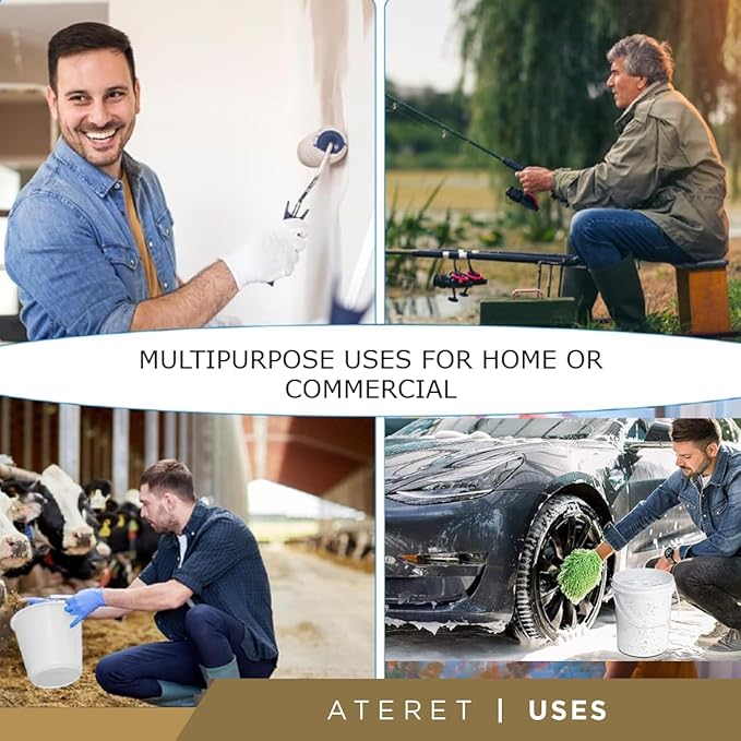 ATERET 2 Gallon White Bucket Only - All Purpose Pails - Food Grade - Made in USA - BPA Free Plastic (6 Pack)