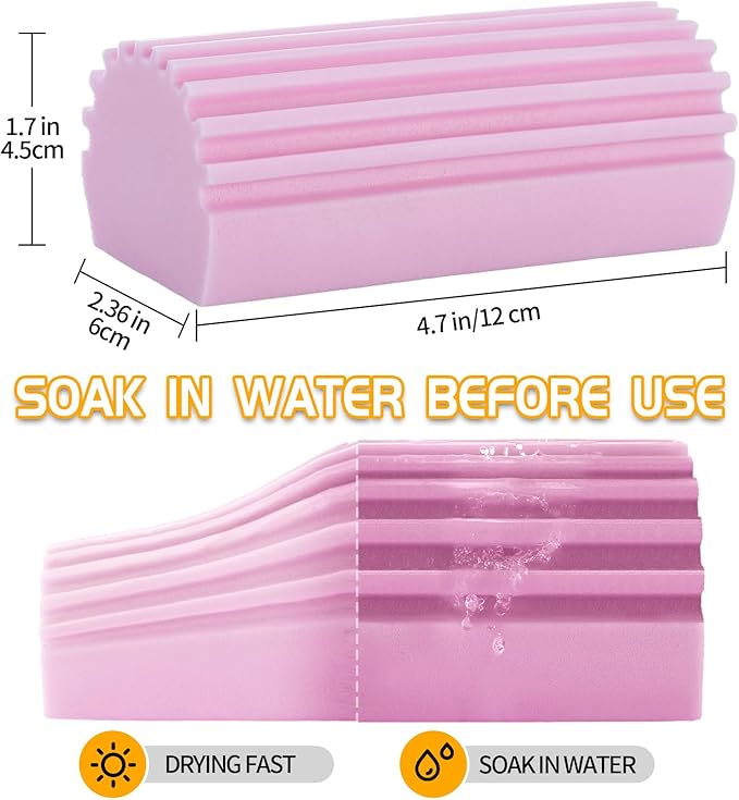 COBETE Damp Clean Duster Sponge,4pack Magic Sponge Eraser,Reusable Damp Dusting Sponge Household Cleaning for Blinds, Glass, Baseboards,Radiators,Window Track Grooves(Pink)