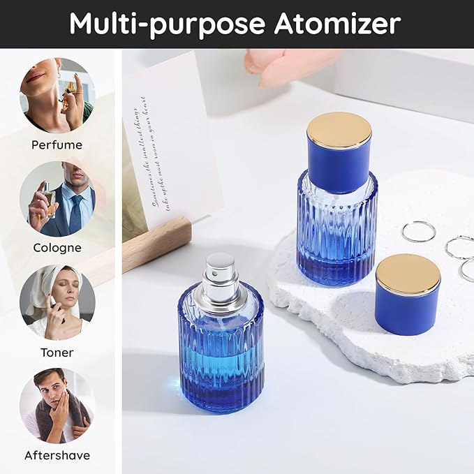 Segbeauty 1oz Glass Perfume Bottle Empty, 30ml Vintage Refillable Travel Spray Bottle, Pack of 2 Blue Perfume Atomizer, Large Travel Cologne Sprayer Cologne Spray Bottle for Dispensing Fragrance