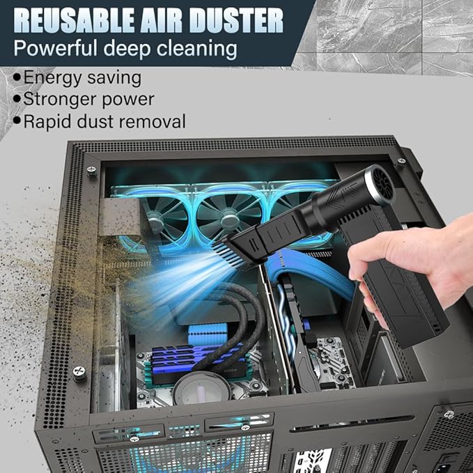 Cordless Electric Air Duster: 120,000 RPM High-Speed 4-Speed Adjustable Blower, Rechargeable Battery-Powered Dust Cleaner for PC Keyboards, Electronics, Cars & Outdoor Use (Black)