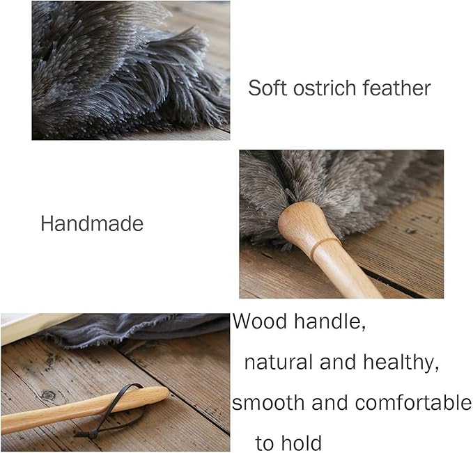 Feather Dusters for Cleaning, Feather Duster Ddzmz Fluffy Natural Genuine Ostrich Feathers and Reusable Wooden Long Handle Large Ostrich Feather Duster Cleaning for Housewife Brown Length 24" 1Pack
