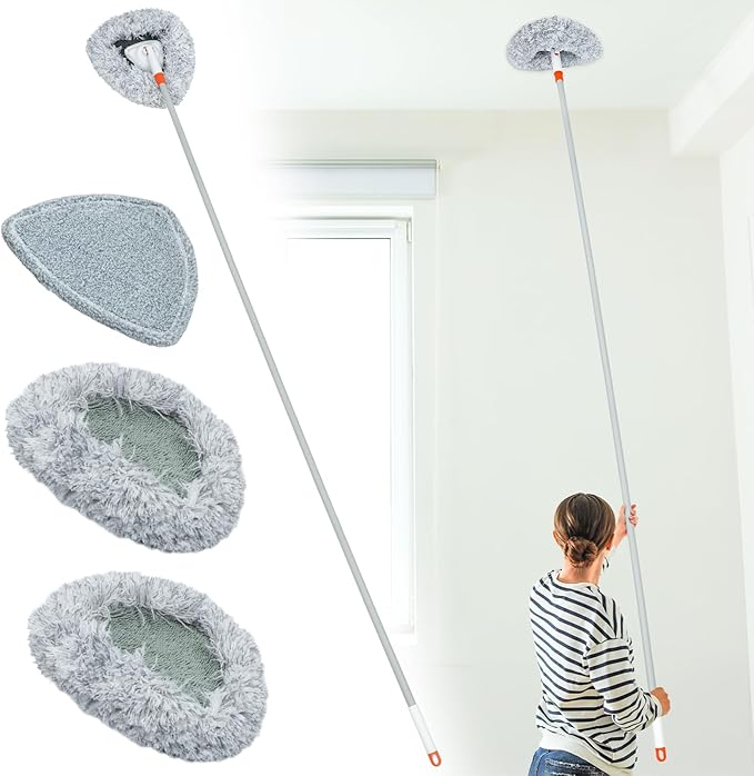 Wall Cleaner Mop with 82" Long Handled Baseboard Cleaner Tool with 3 Replacement Pads Ceiling Duster Tool for Walls Window, Floor, Ceiling, Baseboard